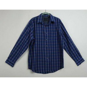 Men's Van Heusen Dress Shirt 16 1/2 Sz L Blue Plaid W/Pink Stripes Long Sleeve